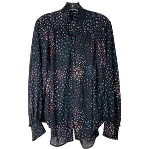 Torrid black white pink floral lightweight ruffle preppy office top 1X